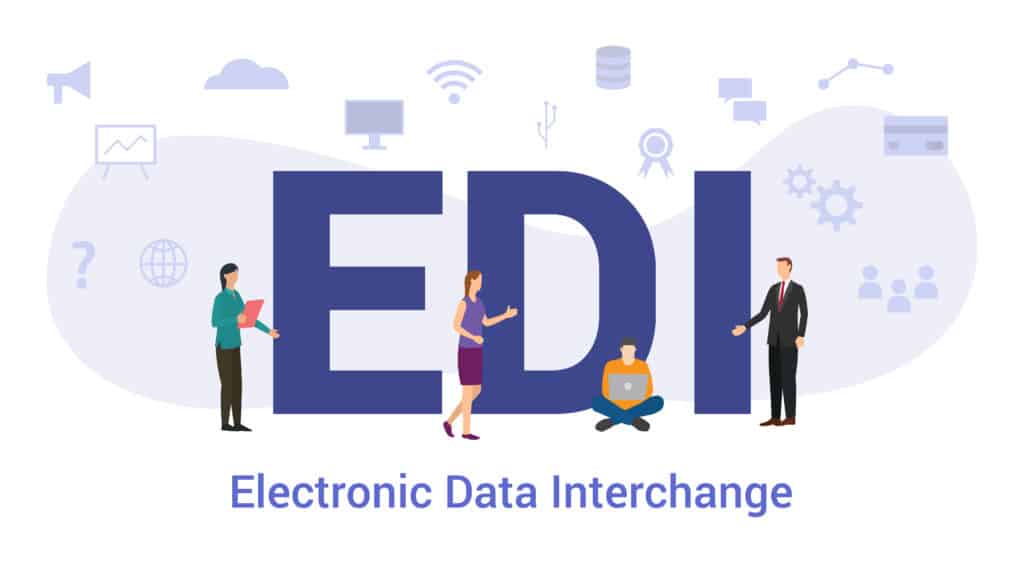 edi electronic data interchange concept with big word or text and team people with modern flat style