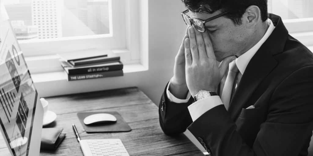 Business Man Frustrated Tired Office Desk Concept